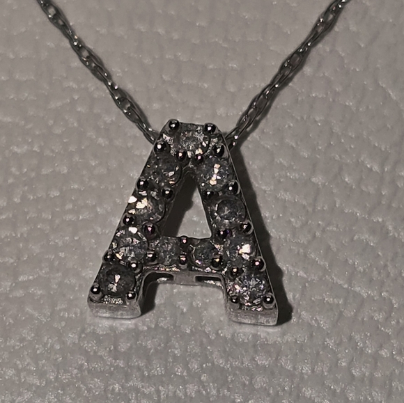 10K White Gold And Diamond "A" Initial Necklace - Picture 3 of 6